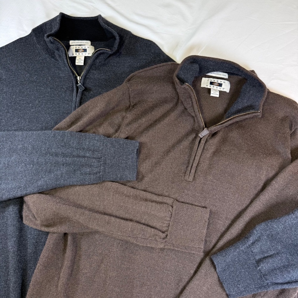 Lot of 2 Joseph Abboud 1/4 Zip Sweaters Mens Size XL 100% Extra Fine Merino Wool